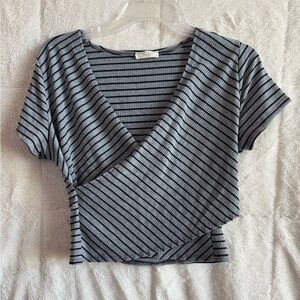 Olivia Rae Black and Gray Striped Crop Top